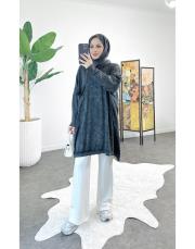 artem tek cepli oversize pamuk triko tunik siyah
