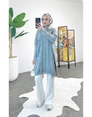 artem tek cepli oversize pamuk triko tunik gri