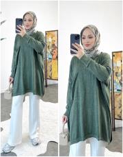 artem tek cepli oversize pamuk triko tunik haki