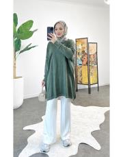 artem tek cepli oversize pamuk triko tunik haki 2