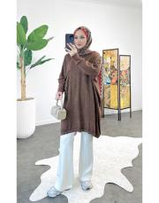 artem tek cepli oversize pamuk triko tunik kahve 2