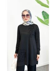leopard merserize triko tunik siyah