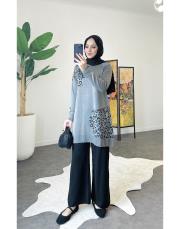 leopard merserize triko tunik gri