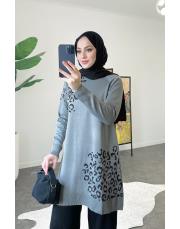 leopard merserize triko tunik gri 2