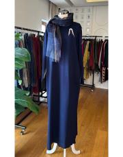 lowly broşlu merserize elbise lacivert