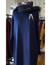 lowly broşlu merserize elbise lacivert 3