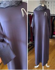 lowly broşlu merserize elbise antrasit