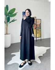 polina kol desenli merserize elbise siyah