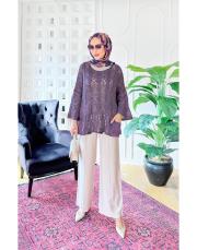 otantik file  pamuk triko tunik mor