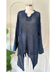 angela file örme pamuk triko tunik lacivert