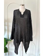 angela file örme pamuk triko tunik siyah 2