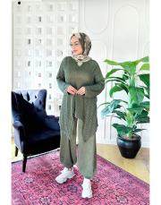 angela file örme pamuk triko tunik haki