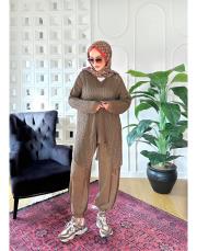 angela file örme pamuk triko tunik kahve