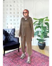 angela file örme pamuk triko tunik kahve 2