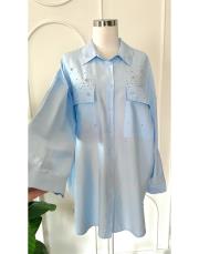 jose taşlı kırınkıl tencel gömlek mavi