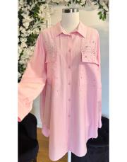 jose taşlı kırınkıl tencel gömlek pembe