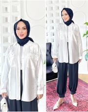 jose taşlı kırınkıl tencel gömlek ekru