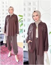 jose taşlı kırınkıl tencel gömlek kahve