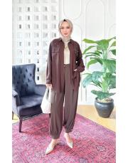 jose taşlı kırınkıl tencel gömlek kahve 2