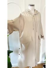 yanlar çıt çıt tencel kapşonlu kap bej 2