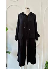 yanlar çıt çıt tencel kapşonlu kap siyah