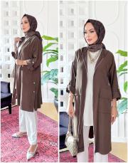 yanlar çıt çıt tencel kapşonlu kap kahve