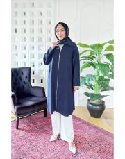 rafael tencel kemerli fermuarlı oversize kap lacivert 2