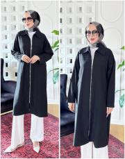 rafael tencel kemerli fermuarlı oversize kap siyah