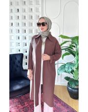 rafael tencel kemerli fermuarlı oversize kap kahve 2