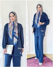 narya ince pike dokulu takım lacivert