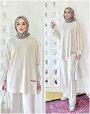 narya ince pike dokulu takım açık bej