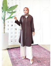 felix tencel dik yaka kap kahve