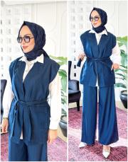 abel yelekli tencel takım lacivert