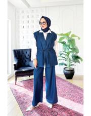 abel yelekli tencel takım lacivert 2