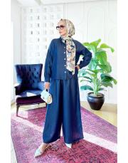 anya tencel pantolonlu etekli takım lacivert