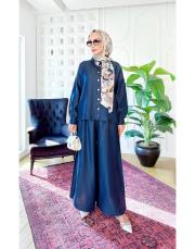 anya tencel pantolonlu etekli takım lacivert 3