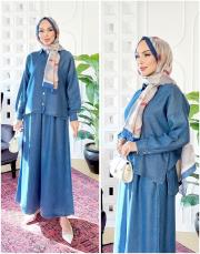 anya tencel pantolonlu etekli takım mavi