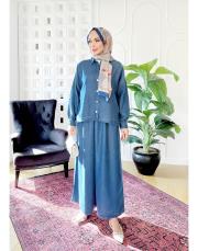 anya tencel pantolonlu etekli takım mavi 2