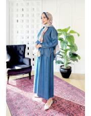 anya tencel pantolonlu etekli takım mavi 3