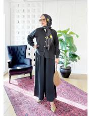 anya tencel pantolonlu etekli takım siyah 2