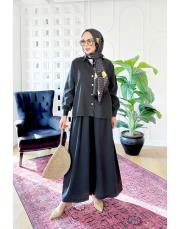 anya tencel pantolonlu etekli takım siyah 3