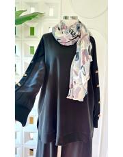 bukle kol kupra  düğmeli takım siyah 2