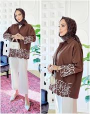 rames brode nakışlı gömlek kahve