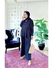 nakışlı keten takım lacivert 2