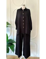 nakışlı keten takım siyah