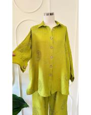 nakışlı keten takım yağyeşili 3