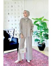 nakışlı keten takım gri 2