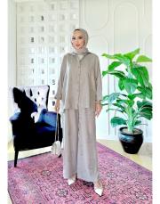 nakışlı keten takım gri 3