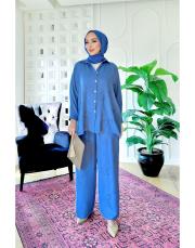 nakışlı keten takım indigo 2