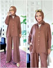 nakışlı keten takım kahve